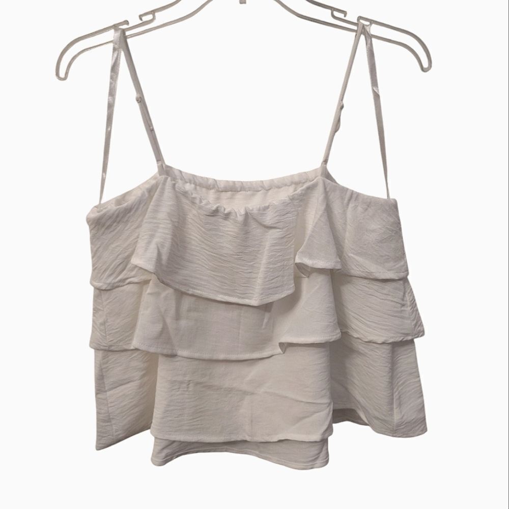 Monteau LA White Ruffle Tier Sleeveless Cami Tank Top Size XL NWT